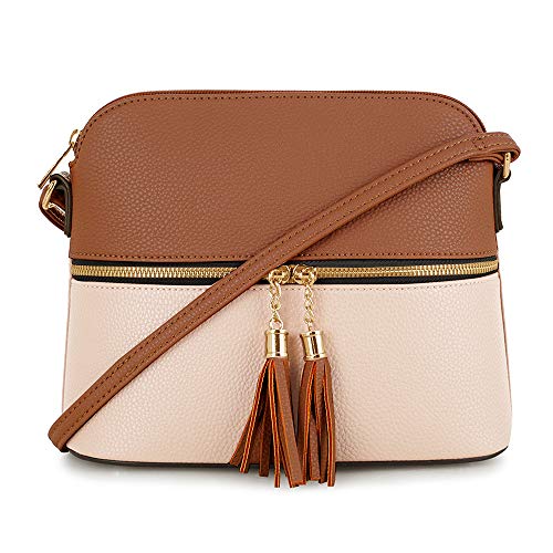 Image of SG SUGU Lunar Lightweight Medium Dome Crossbody Bag Shoulder Bag with Tassel | Zipper Pocket | Adjustable Strap
