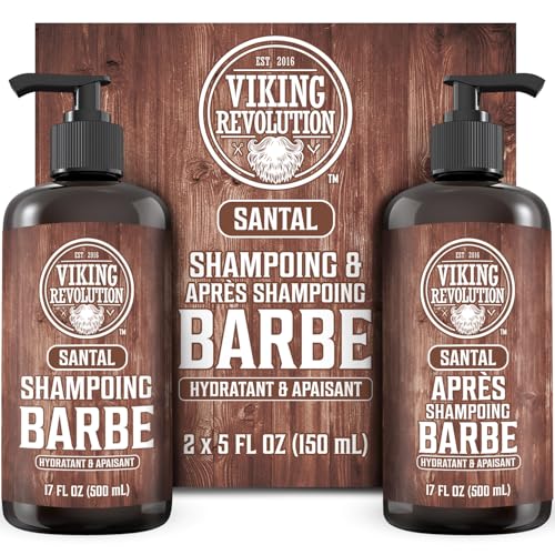 Viking Revolution - Shampoing Barbe Homme & Après Shampoing Barbe Homme - Huile d'Argan & de Jojoba - Adoucit & Renforce - Parfum Bois de Santal - 500 ml x 2