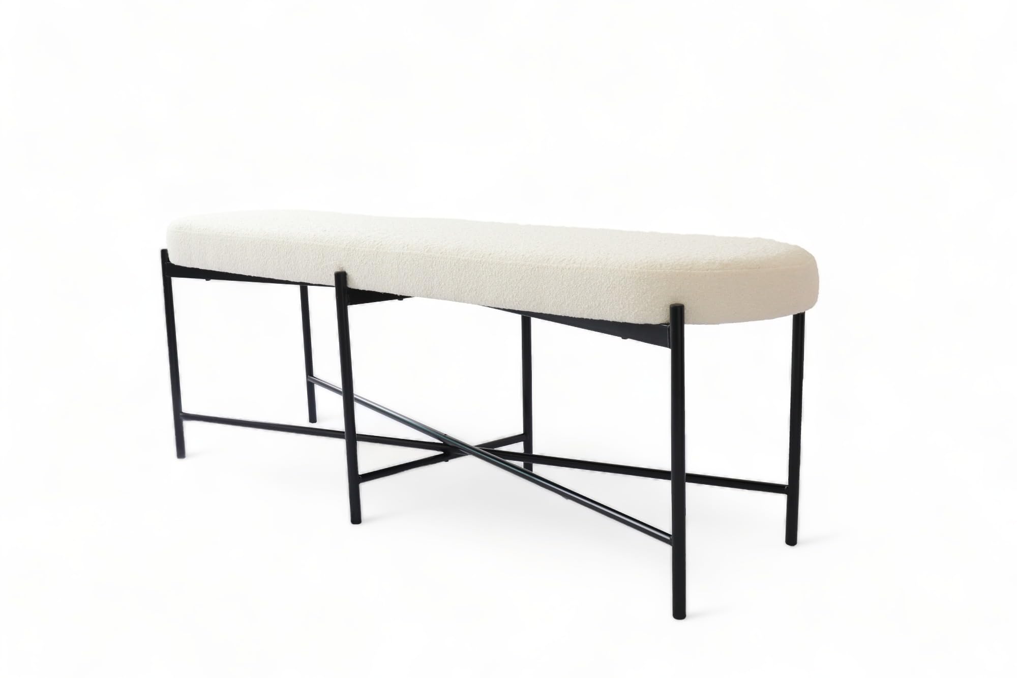 SORBARIA 54” upholstered Boucle Accent Ottoman Bench for entryway, Living Rooms, lounges, bedrooms-White Boucle