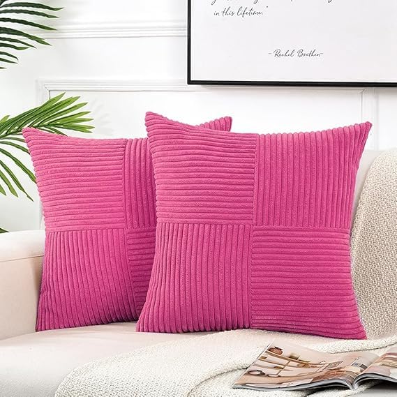 Image of Guffaw Corduroy Pillow Covers Boho Decorative Spliced Throw Pillow Covers Soft Solid Couch Pillowcases Cross Patchwork Cushion Covers for Living Room Bed Sofa 16x16 inch (3, Dark Pink)