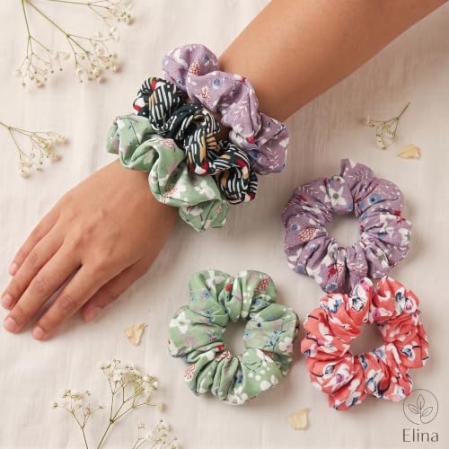 Image of Elina Luxury Printed Scrunchies Set Anti-Hair Breakage, Patterned Hair Ties for Girls & Women, Soft Elastic Rubber Bands, Best Gift For Mom, Sister, Friends (Pack of 12)(Mix Light Prints)