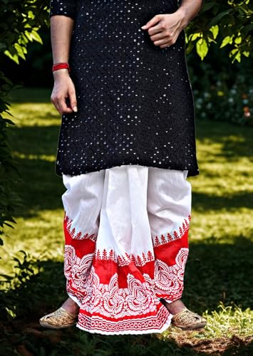 Image of Men's Ready to Wear Pant System Printed MAYUR PUCHHA Dhoti for Marriage, Pooja, Festival etc.(GC010)