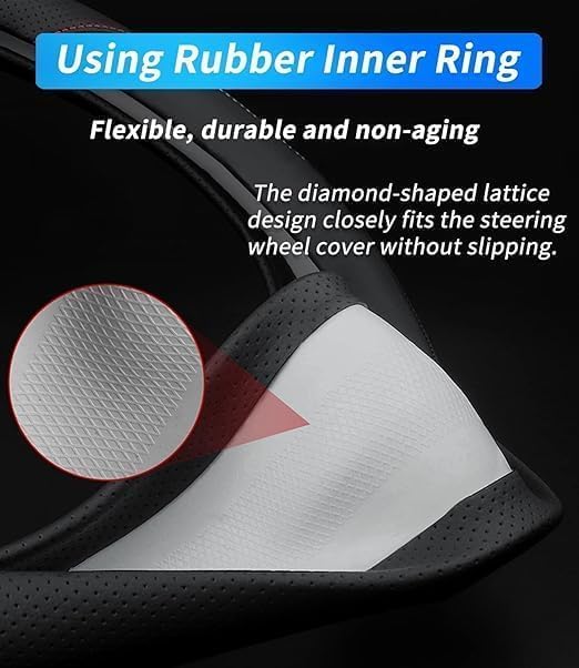 Image of 15 Inch Car Leather Steering Wheel Cover, Automotive Accessories Elastic Breathable Anti-Slip Soft Wheel Protector Fits Men and Women, Suitable for SUVs, Trucks, Vehicles and RVs