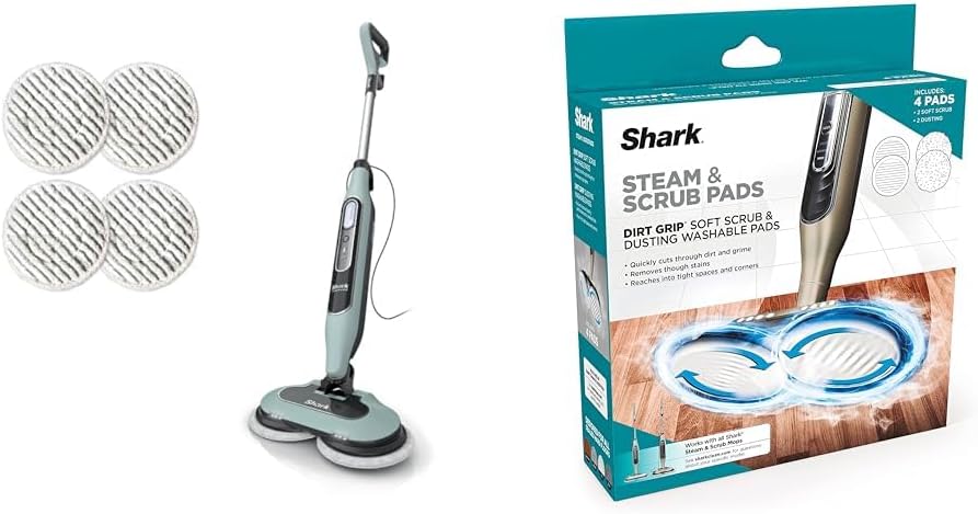 Shark Steam & Scrub Hard Floor Steam Mop + Shark Steam & Scrub Dirt Grip Soft Scrub & Dusting Washable Pads, Fully Reusable, Compatible with S8001, S8201, S7201 & S7001
