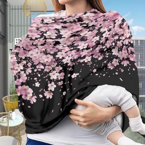 Image of Coldinair Cherry Blossom Car Seat Cover for Babies Girls,Nursing Cover,Soft Stretchy Infant Carseat Canopy,Shopping Cart /High Chair /Stroller Covers
