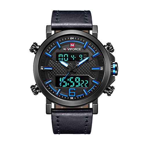 Men Dual Display Watches Analog Digital Casual Sport Luxury Chronograph Waterproof Wristwatch (Black Blue) 