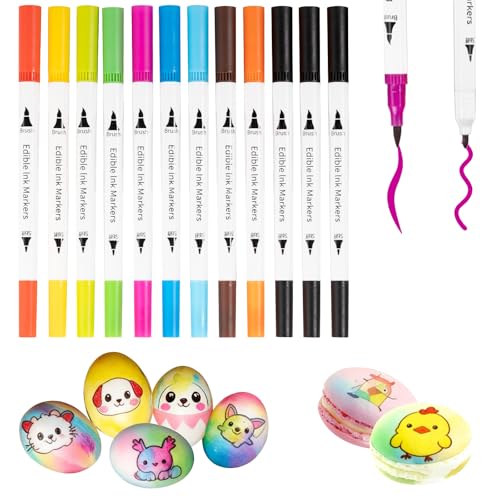 KORNNAC Food Coloring Edible Markers For Cookie Decorating,12pcs Color Pens,Double Side Comestibles Marker With Thick & Fine Tip For Cakes,Icing