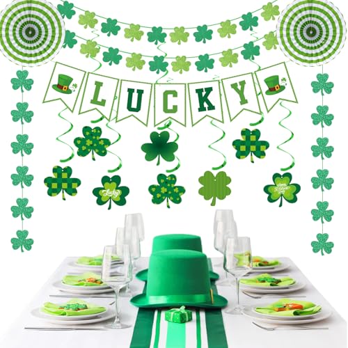 Image of St-Patricks Day Party-Decoration Green-Shamrock Garland - 25pcs Saint St. Patrick's Tissue Paper Pom Poms Fan Streamers Swirl,Irish Lucky Banner, Baby Shower Birthday Hanging Decor Lasting Surprise