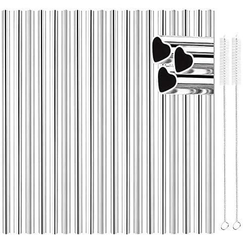 [18 PCS] New Heart Shape Metal Straws 304 Food Grade Stainless Steel, Tomorotec Bulk Reusable Stainless Steel Straw Set with Cleaning Brushes for Tumblers Beverage Drinks Cocktail (Silver) Cover