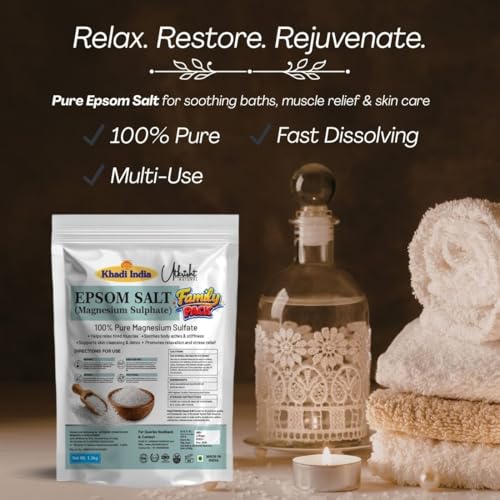 Image of Pure Epsom Salt for Bath Soak & Foot Soak | Magnesium Sulfate Crystals for Muscle Relaxation, Body Detox & Skin Care (Epsom Salt - 1.3KG)