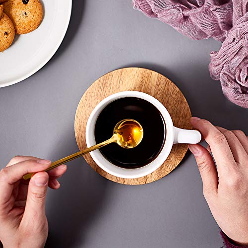 Coffee Mug Tea Cup Ceramic with Wood Saucers 10.5 Oz Matte Latte Mug Cups Birthday Gift Ideas Novelty Gift for Men Women Festival Engagement Perfect for home or the office (White) - Thumbnail 6