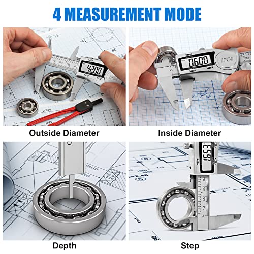 Dikako Digital Caliper Measuring Tool, 0-6-Inch Stainless Steel Digital Micrometer, Ip54 Waterproof Protection Design, Inch/Mm/Fraction Conversion, With Large Lcd Screen, Auto - Off Feature #TOP3