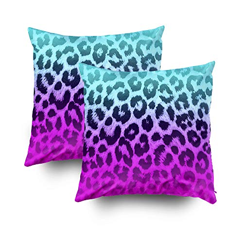 Shorping Lot de 2 housses de coussin avec fermeture éclair - 40,6 x 40,6 cm - Motif léopard - Bleu Tiffany et rose - Pour maison, canapé, literie