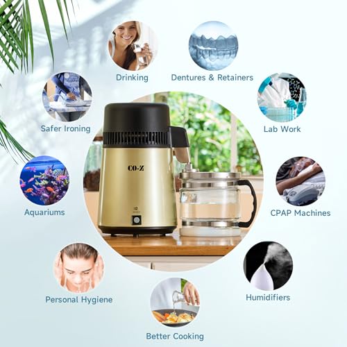 Image of CO-Z Water Distiller, Stainless Steel Distilling Pure Water Machine for Home Countertop Table Desktop, 4L Distilled Water Making Machine, 4 Liter Water Purifier to Make Clean Water for Home