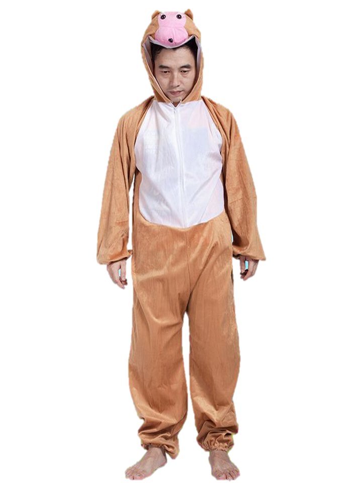 Adult Animal Costumes Unisex Pajamas Fancy Dress Outfit Cosplay Onesies (Monkey), Brown,white,pink