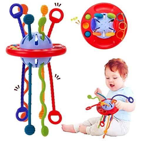 morkka Montessori Toy for Baby from 6 Months+, Silicone Pull Cord Activity Toy, Sensory Toy for Toddlers, Travel Toy, Fine Motor Skills Baby Toy, Educational Toy for 1-3 Boys (Red) Cover