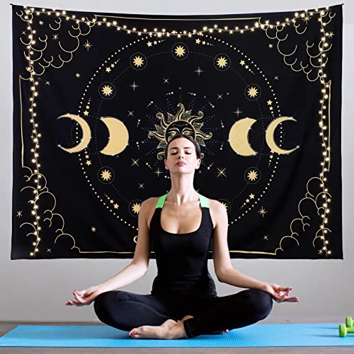 Sueh Design Sun And Moon Tapestry, Mystic Tapestry Wall Hanging Moon Tapestry For Bedroom Black Tapestry Designed With Shining Rhinestones For Room Decor, 79"X 59" #TOP6