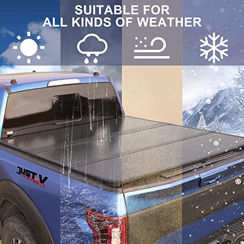 Just-V Hard Tri-Fold Truck Bed Tonneau Cover for Dodge Ram 1500 2019-2024 Only Fit Quad Cab 6.4FT Bed, Not Fit Track System, Roll Bar Multifunction Tailgate, Solid FRP Textured Black by Just-V - Image 6
