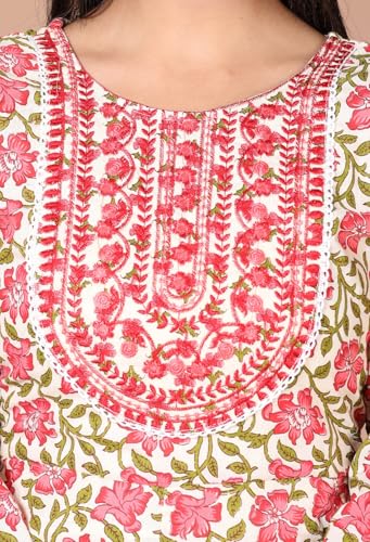 Image of Queens World Women's Anarkali Pure Cotton Floral Printed Kurta Pant Set With Dupatta (M To 2XL- Size)