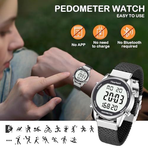 Hearkent Pedometer Watch,Step,Mileage&Calorie Tracker,Large Numbers - Image 5