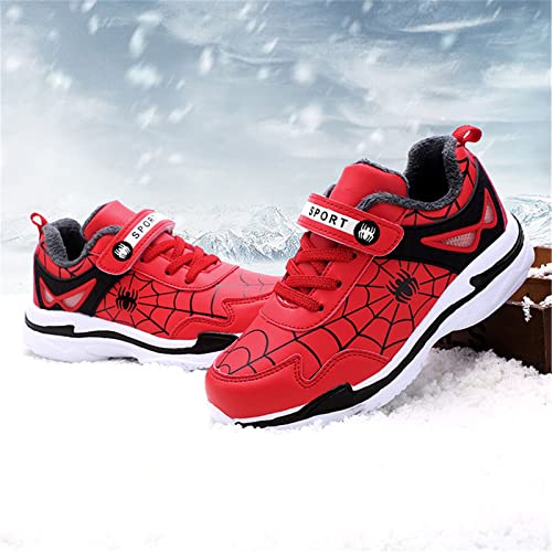 Boys Lightweight Sneakers Girls Outdoor Winter Warm Plush Tennis Running Shoes (Red Thicken, 10 Toddler)4