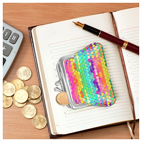 Change Purse 2 Packs, Nylon Coin Purse for Women and Girls, Double Sided Sequin Coin Purses Coin Wallet with Kiss Lock Closure, Colorful Coin Pouch for Change, Keys, Lipstick4