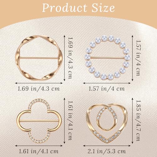 Image of ElevateTech 8pcs Silk Scarf Ring Clip T-shirt Tie Clips for Women Fashion Clothes Corner Knotted Button for Women Fashion Metal Round Circle Shirt Clip Buckle Waist Cincher Clips Tightener