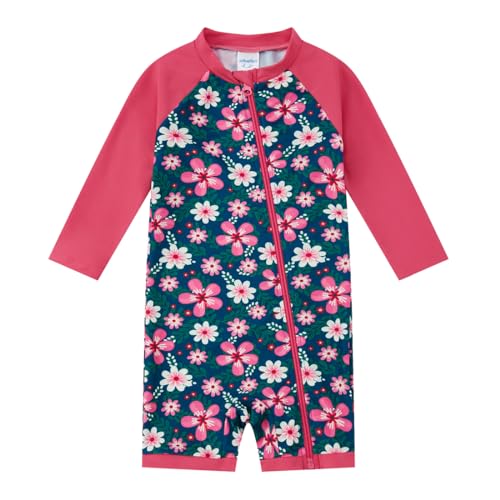 upandfast Baby Badeanzug für Mädchen Einteiliger mit Reißverschluss UPF50+ Sonnenschutz Bademode(Blau Blume,3-6 Monate)