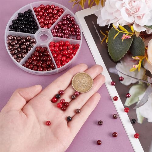 PH PandaHall 300pcs 6 Colors Black Red Series Glass Pearls - Image 3