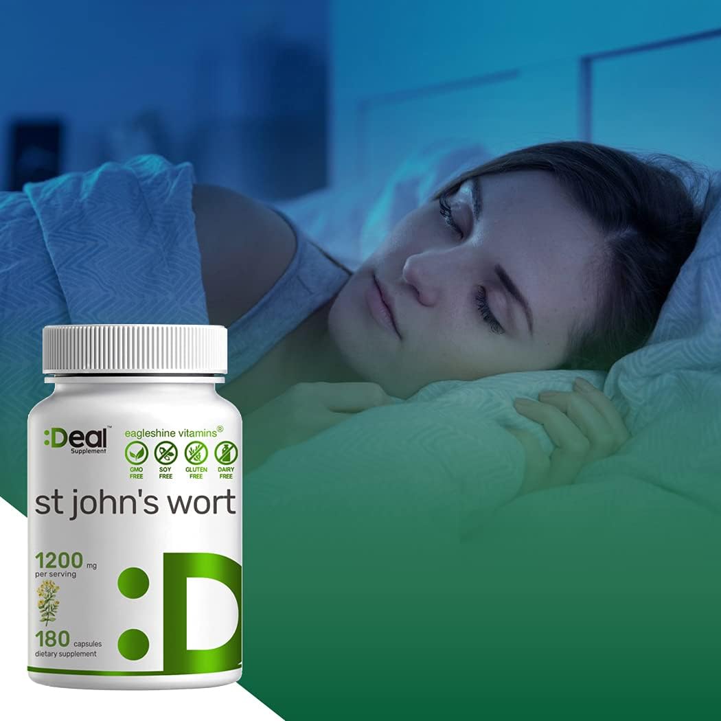 St. John's Wort 1200mg, 180 Capsules, Standardized to 0.3% Hypericins, Supports Sunny Mood, Clear Mind & Depression - Premium St Johns Wort Supplement : Health & Household