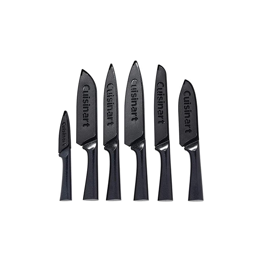 CUISINART Cutlery Knife Set, 12pc Metallic Cutlery Knife Set with Blade Guard , Lightweight, Stainless Steel, Durable & Dishwasher Safe, C55-12PMB,Black