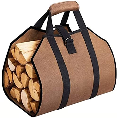 Bolsa de leña grande de lona, impermeable, con asa y correa ajustable para el hombro, accesorios grandes para estufas para interiores y exteriores