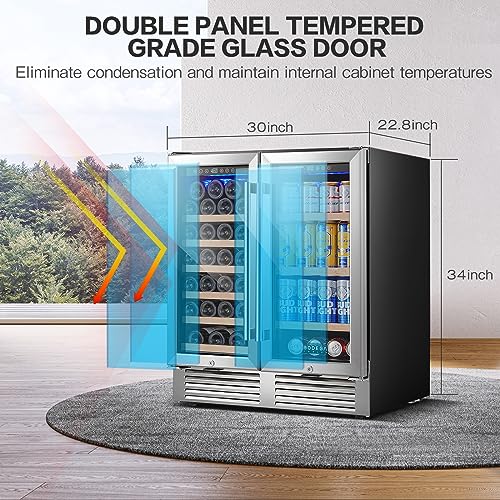 BODEGA 30 Inch Wine and Beverage Refrigerator, Back Bar Cooler With 2 Glass Doors, Dual zone wine cooler with Digital Touch Controls. Commercial Back Bar Cooler Holds 31 Bottles and 92 Cans.