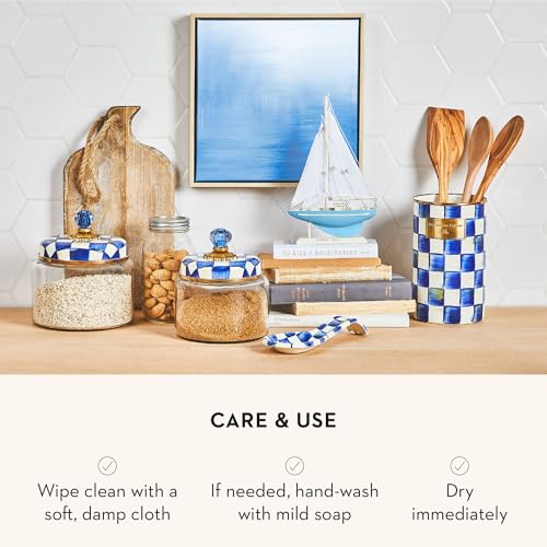 Image of MACKENZIE-CHILDS Enamel Utensil Holder, Blue-and-White Royal Check