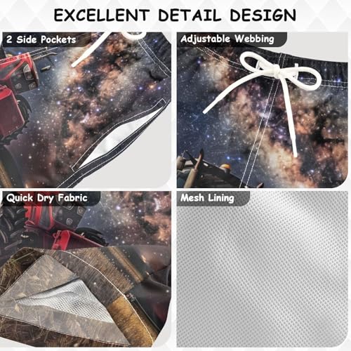 Pigsaly Boys Swim Trunks Red Tractor Truck Galaxy Boys Board Shorts Swimsuit Swimwear Summer Bathing Suit 2T3
