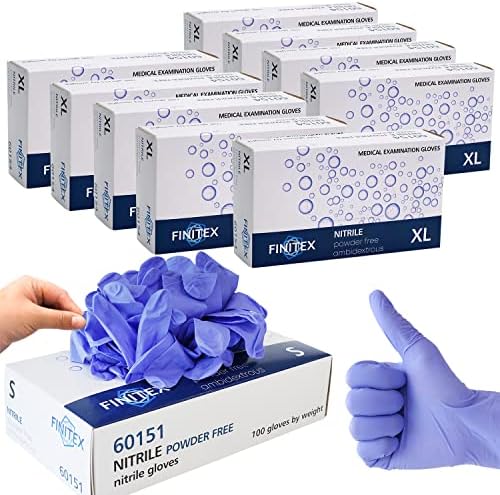 FINITEX Disposable Nitrile Exam Gloves 1000 PCS - 3.2mil Ice Blue Powder-free Latex-Free Gloves Examination Home Cleaning Food Gloves (L)