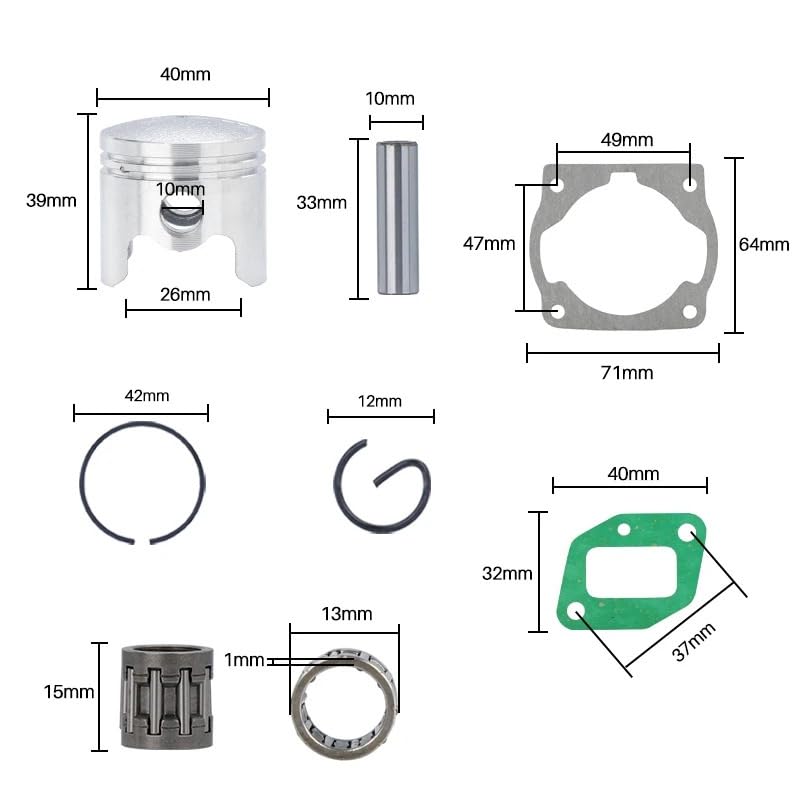 Kit de pistón y cilindro de 40 mm for motor de desbrozadora 40-5. Incluye juego de juntas y anillos de pistón. Piezas for cortacésped.