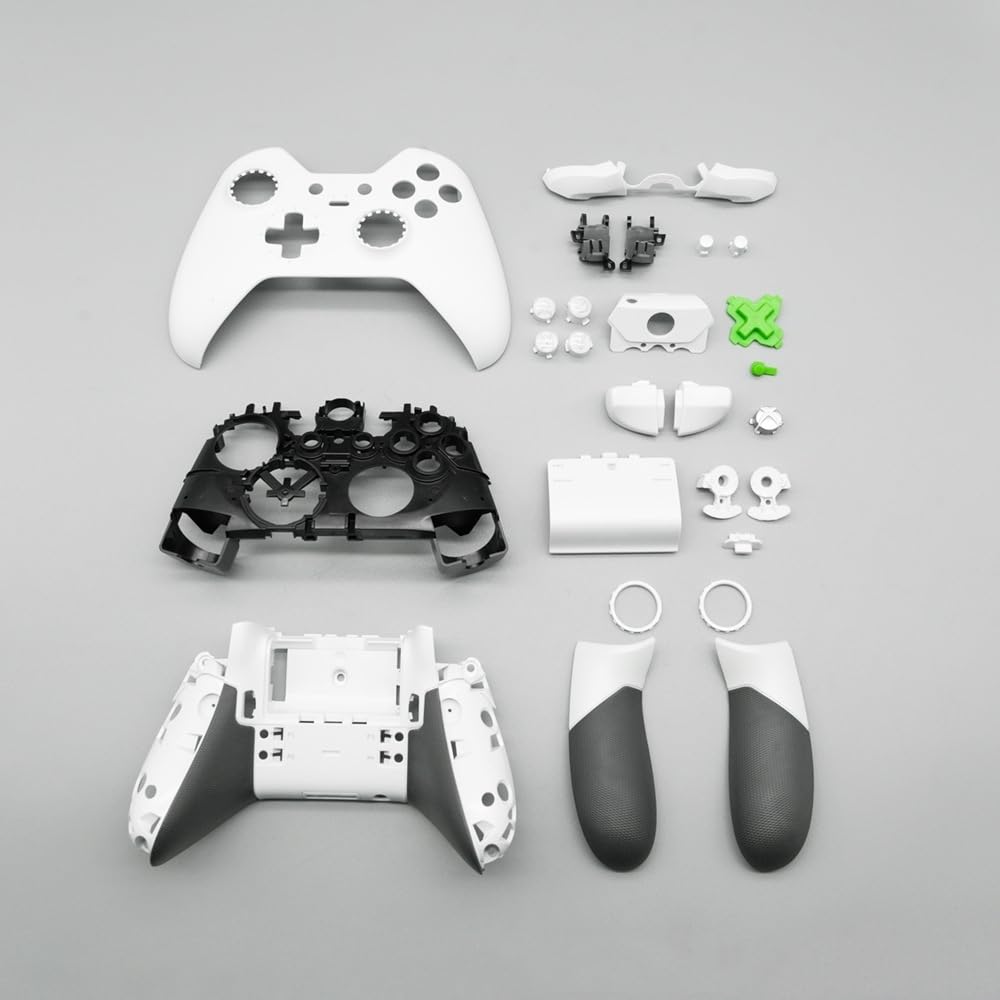 Kit de Carcasa Completa de Repuesto para Xbox One Elite 1er Mando - Incluye Cubierta de Cáscara Marco Central Rieles Laterales Botones ABXY Parachoques LB RB Accesorios (Blanco)