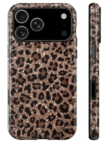 for iPhone 17 Pro Max Case Luxury Sparkle Leopard Print Pattern Vintage Cheetah Design Dual Layer Soft TPU Hard PC Bumper Case Protective Phone Cover for Women Girls-Brown Leopard Print