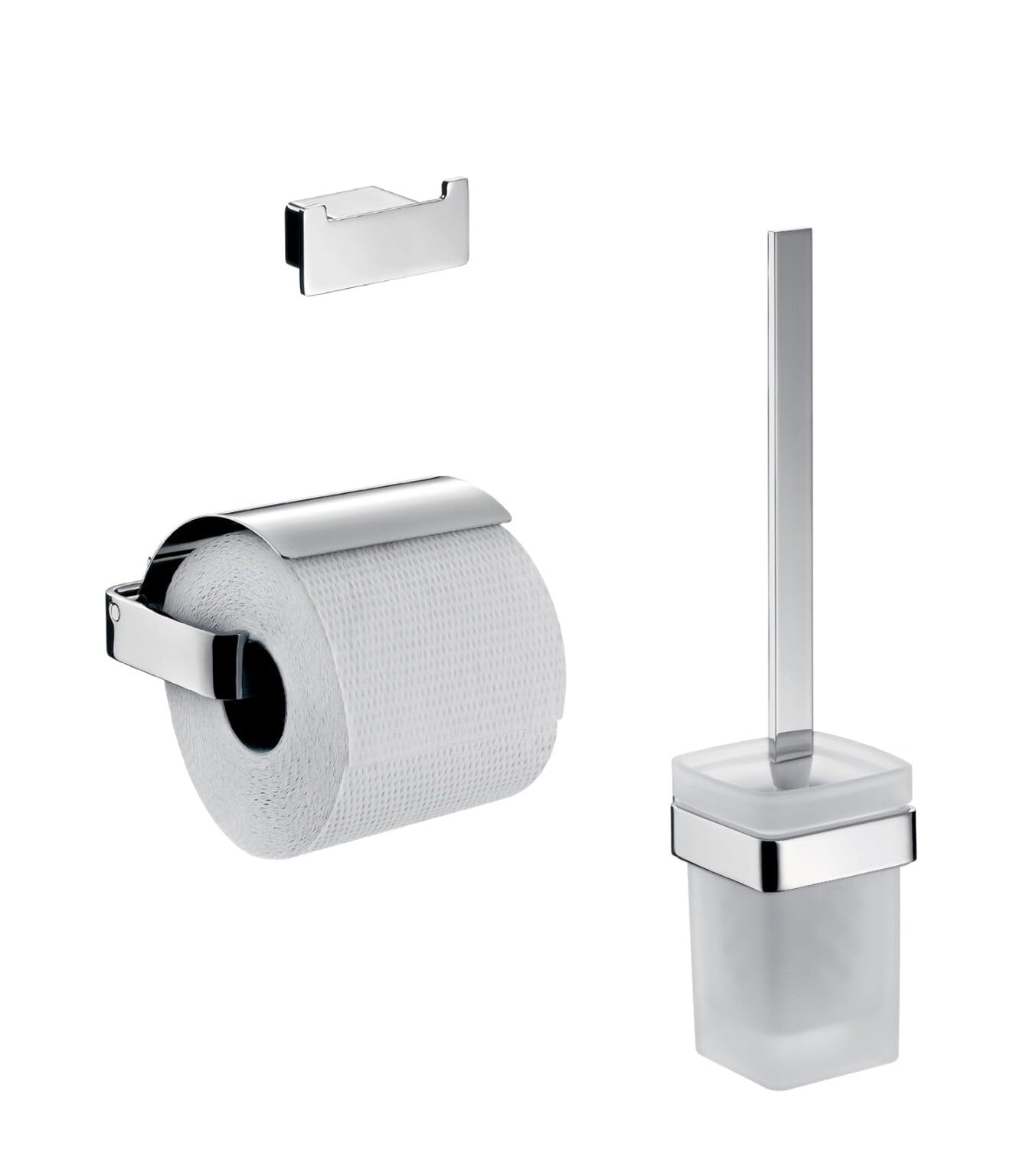 COSMIC Lineb Toiletpapierhouder zonder deksel, vierkant, modern design, toiletpapierhouder van metaal, verchroomde toiletaccessoires