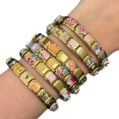 Italian Charm Bracelet - Bundle of Two Fully Assembled Bracelets Golden Themed Styled with 18 Unique Italian Charms 5