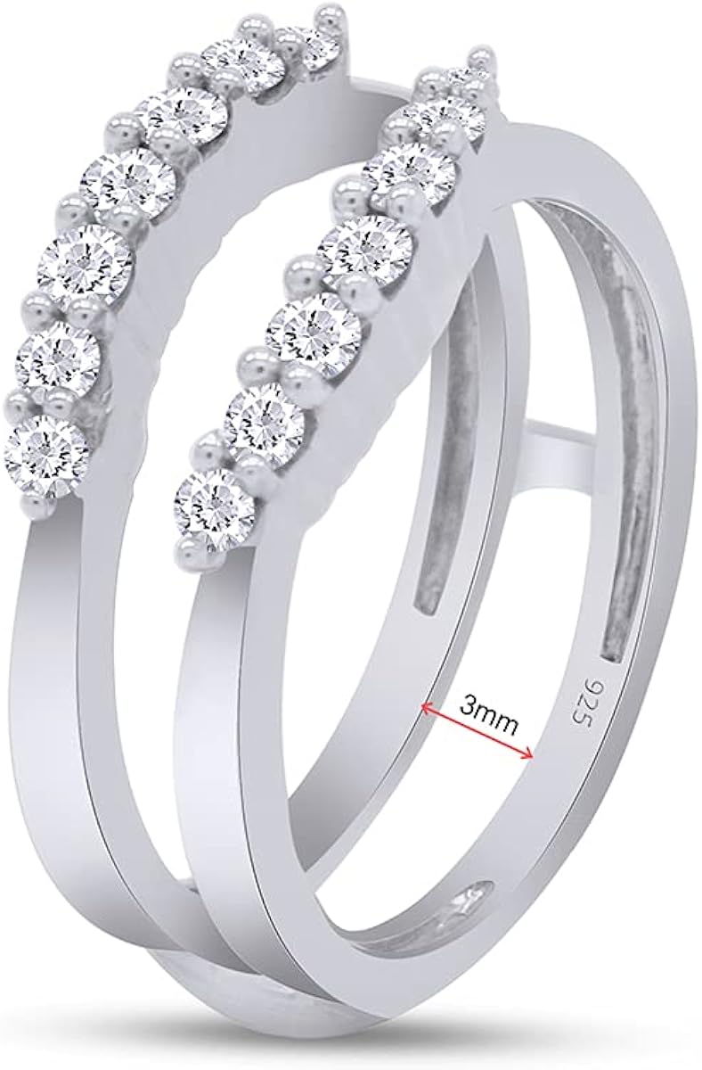 0.84 Carat Round White Cubic Zirconia Curve Enhancer Guard Ring 14K Gold Over Sterling Silver : Clothing, Shoes & Jewelry