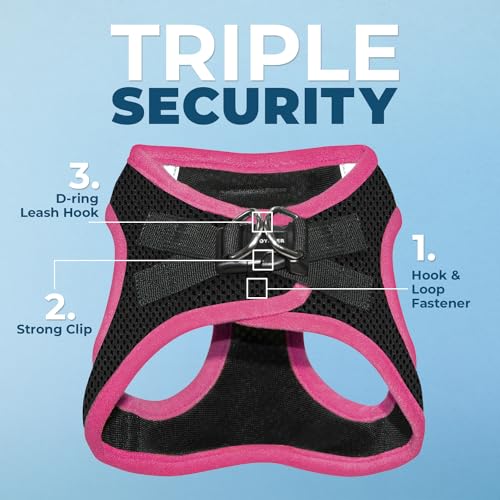 Image of Voyager Step-in Air All Weather Mesh Harness & Reflective Dog 5 ft Leash Combo, Neoprene Handle, for Small, Medium, Large Breed Puppies by Best Pet Supplies - Leash Harness (Black /Pink Trim), M