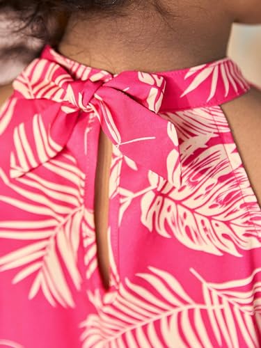 Floerns Girl's Sleeveless Halter Neck Tie Back Tropical Print Boho Summer Dress3