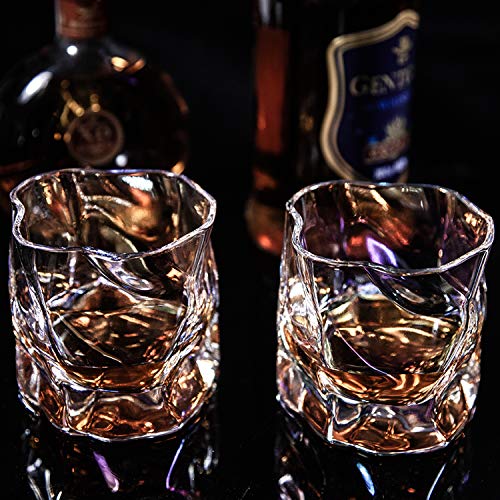 FICJEAD Old Fashioned Whiskey Glasses Set of 2 - 10 Oz Colorful Rock Glasses with 2 Coasters - Thick