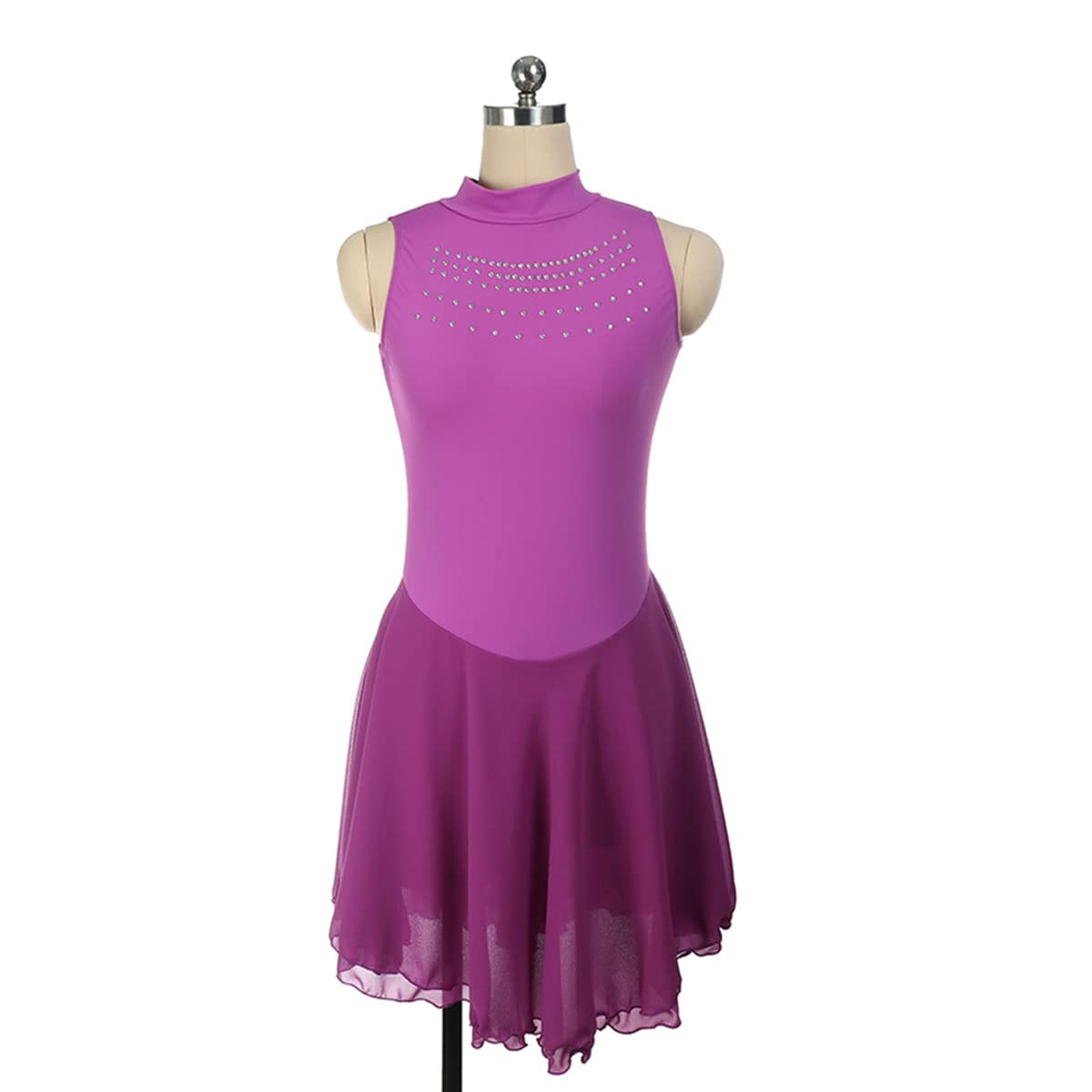 Vestido de Patinaje Artistico para Niña Vestido de Patinaje de Deportes de Invierno Turtleneck Mangas Ballet Baile Tutu Tutu Vestido de Cristal