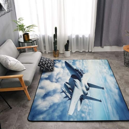 Area Rug 63x48 inch Non Slip Floor Mats Large Aircraft Fighter Jets Rugs for Living Room Doormat Vintage Indoor Carpet Rug Ultra Soft Floor Carpet Washable Rugs for Bedroom Dining Room