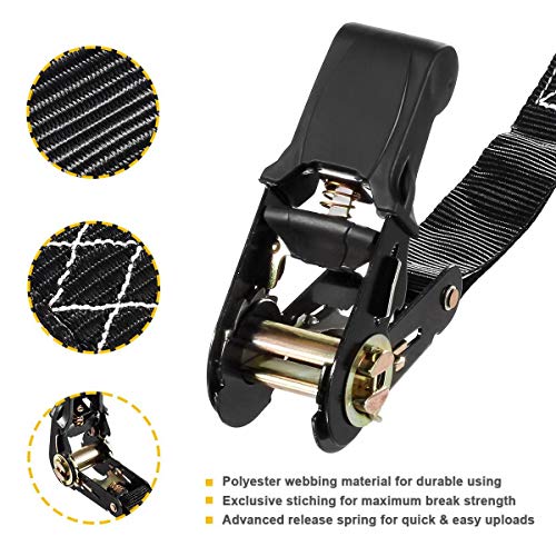 Partsam Ratchet Straps Heavy Duty Tie Down Set, 1823 Break Strength - (4) Heavy Duty 1" X 15' Cargo Tiedowns With Padded Handles & Coated S Hooks For Moving, Securing Cargo In Carry Bag (Black) #TOP2