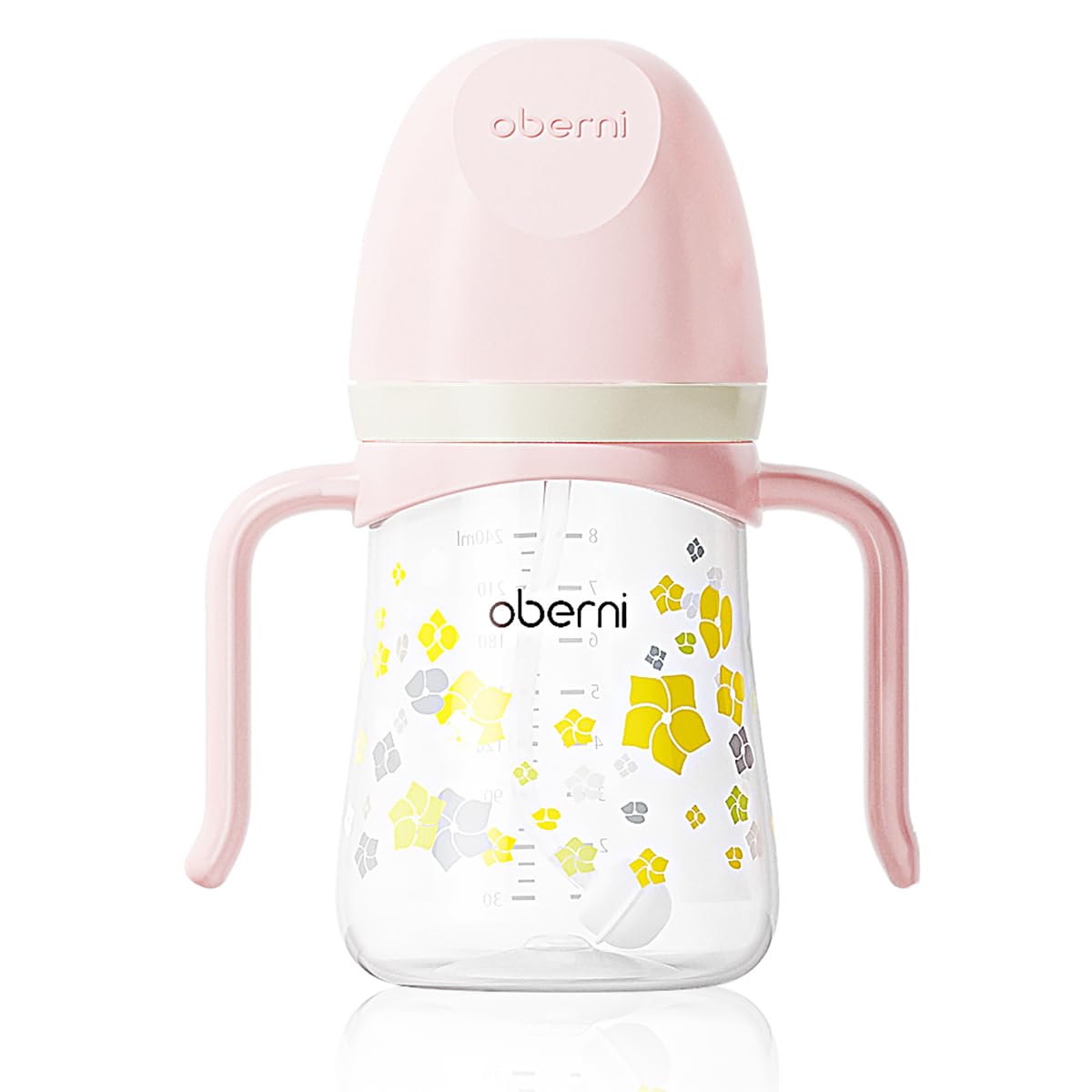 Oberni Toddler Sippy Cup, Weighted Straw Baby Drinking Water Bottle with Valved Spout for 6+ Months, 300ml/Pink/1Pack