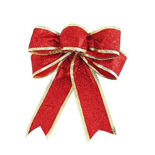 Redsa 10PCS Christmas Ribbon Bow Large Glitter Christmas Bow Christmas Tree Topper Hanging Ornament for Xmas Home Festival Party Tree Wreaths Decor, (Red)